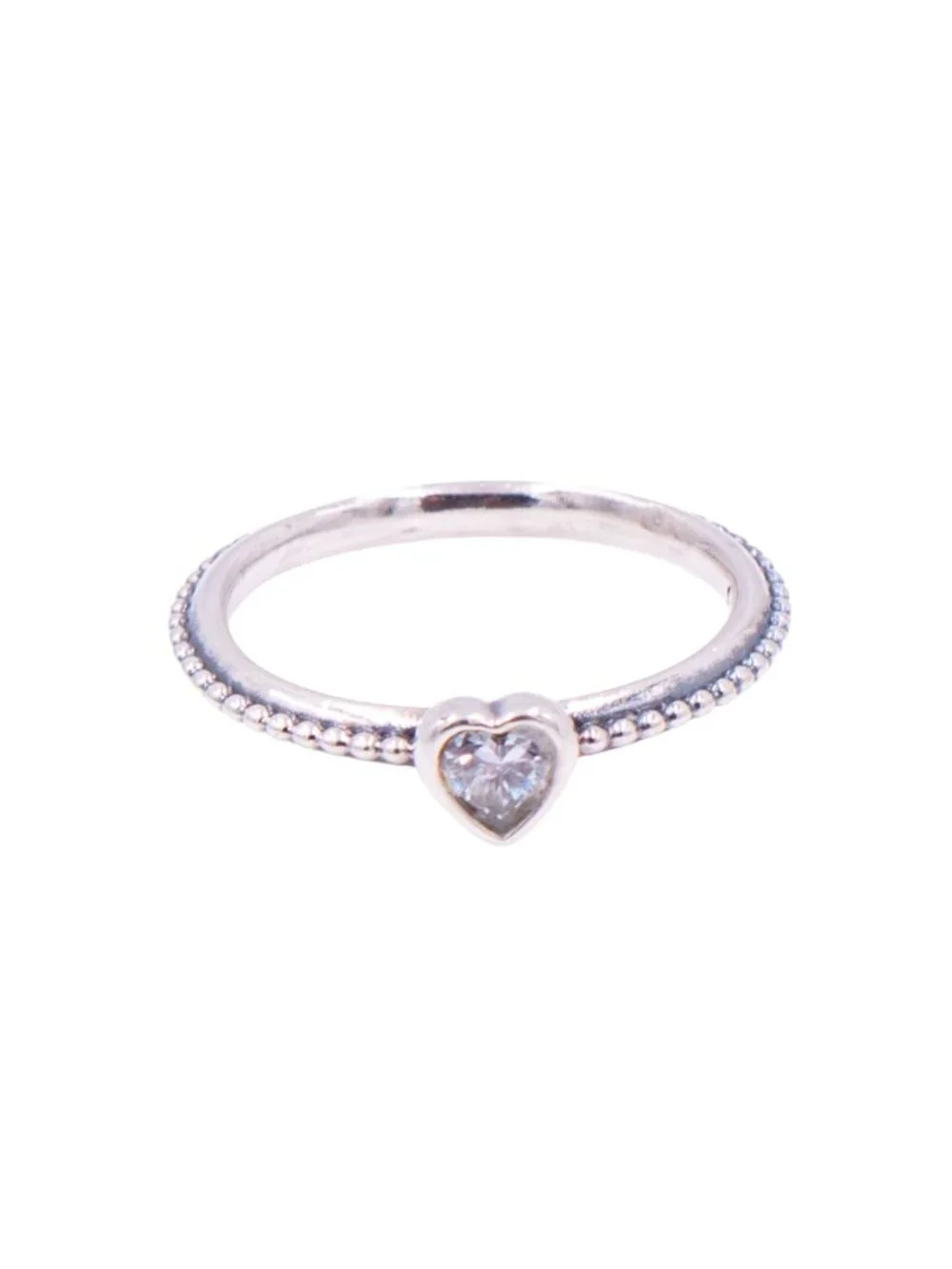 Pandora Retired One Love Sterling Silver Clear CZ Heart Stackable Ring Size 6